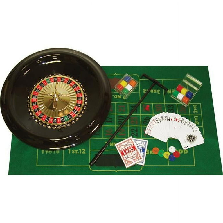 16 inch Deluxe Casino Roulette Set with Playing Cards and