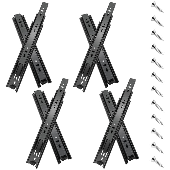 16 inch Drawer Slides 4 Pairs (8pcs) Full Extension Ball Bearing Drawer Rails Side Mount 3 fold Metal Dresser Runners for File Cabinet Trash Can Kitchen Wardrobe Glides 16" Black 100 LB Capacity