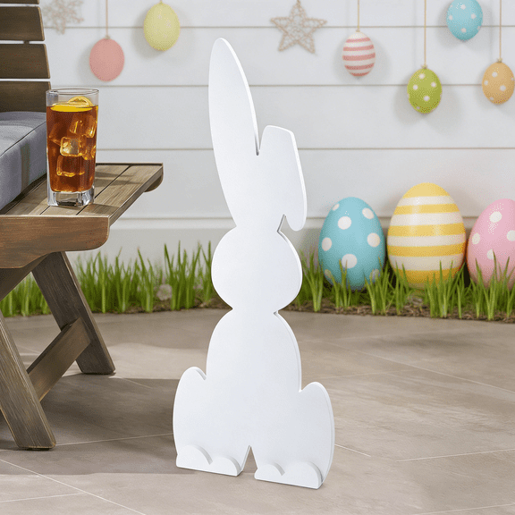 16 inch Easter Bunny Wood Cutout Unfinished Wooden Bunny Slices Wood Rabbit Ornament for Painting Spring Decor Easter Party Crafts DIY