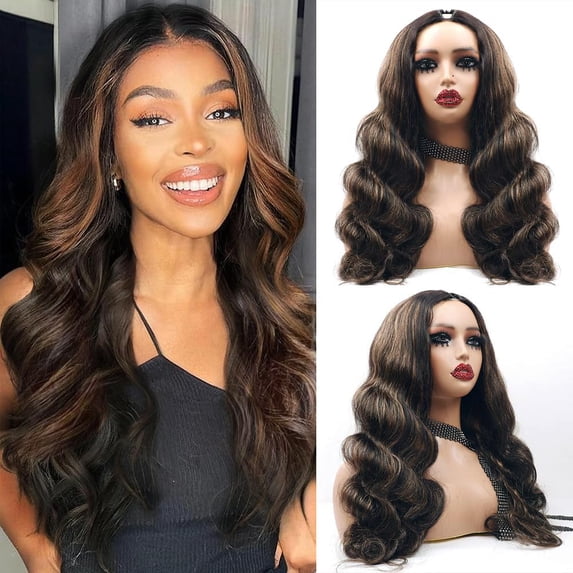 16 inch #FB30 Body Wave V Part Wig Human Hair Beginner Friendly No Sew ...