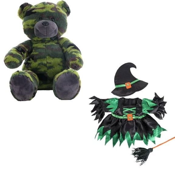 16 inch G.I. Camo Bear Plush Toy in Enchanting Witch Costume Halloween Plush Stuffed Toy with Witch Hat, Dress, and Broomstick Soft & Cuddly Stuffed Animal Gift for Kids