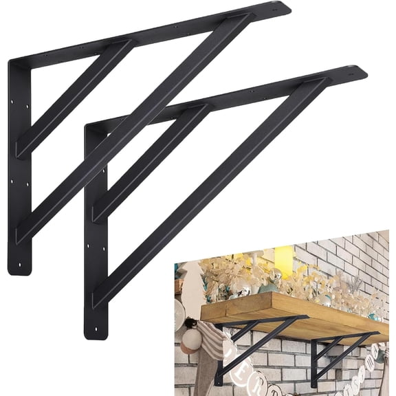 16 inch Heavy Duty Shelf Brackets, Countertop Support Fireplace Mantel Brackets with Screws, Wall Mount Shelving Bracket for Granite, Wood, Concrete