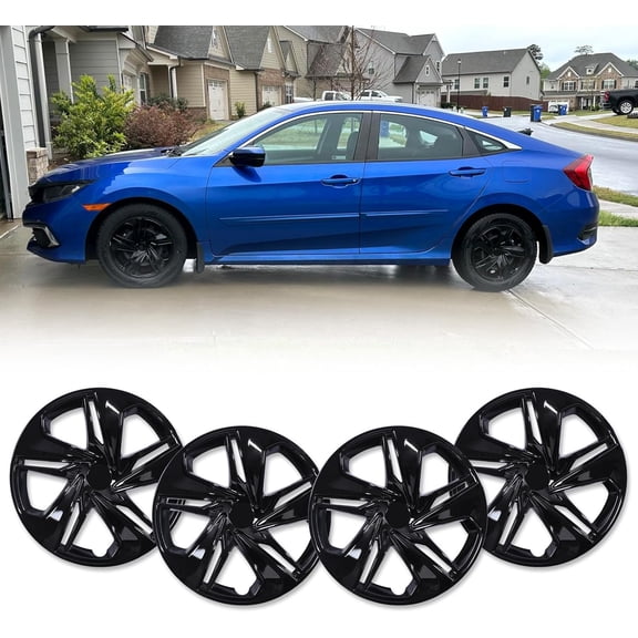 16 inch Hubcap,2016-2026 Honda Civic Sedan Style Wheel Cover,5 Double Spoke Style aftermarket replacement for 44733-TBA-A25,Black Lacquer 4PCS