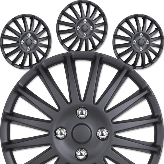 16 inch Hubcaps Black Matte Color, Universal ABS Wheel Rim Covers Snap-On OEM Replacement, Set of 4 - for Toyota Nissan Hyundai Honda BYD KIA Tesla and More Models 16 inch Wheel Rims Covers