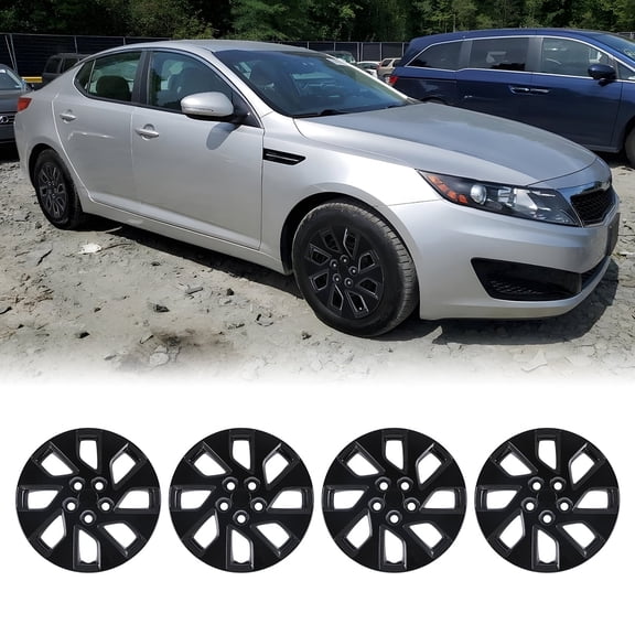 16 inch Hubcaps for 2011-2013 Kia Optima, Bolt-On Black Lacquer Design 16 inch Steel Wheel Cover(4 Pack)
