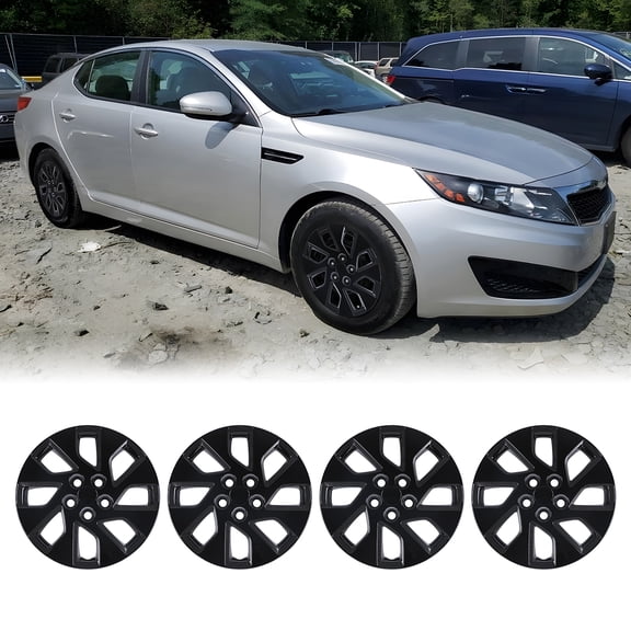 16 inch Hubcaps for 2011-2013 Kia Optima, Bolt-On Black Lacquer Design 16 inch Steel Wheel Cover(4 Pack)