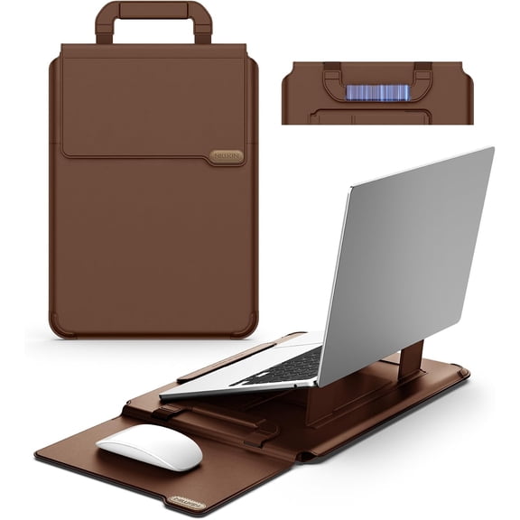 16 inch Laptop Sleeve with Handle (4-in-1), 2 Stand Modes, MacBook Sleeve with Adjustable Stand & Mouse Pad, Slim Laptop Case 16 inch for Samsung/Surface/HP/Chromebook/Dell 13-16'', Brown
