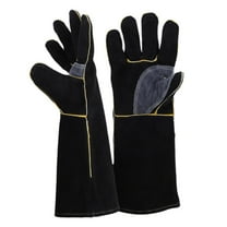 16 inch Leather Welding Gloves,  Large Black Fireproof and Heat Resistant Work Gloves