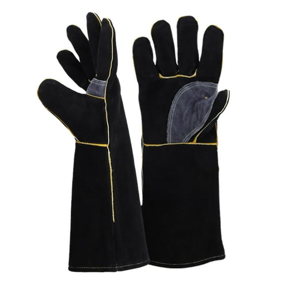 16 inch Leather Welding Gloves,  Large Black Fireproof and Heat Resistant Work Gloves