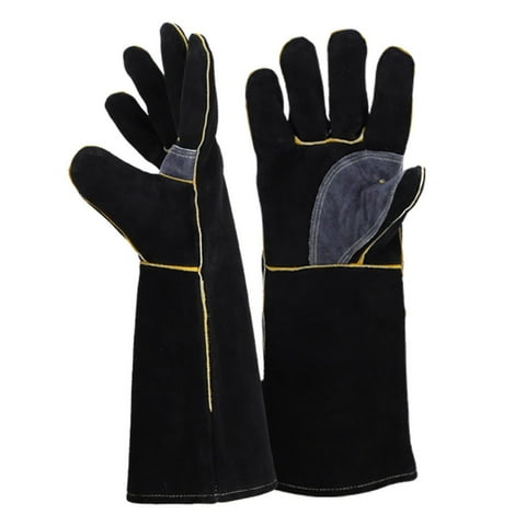 16 inch Leather Welding Gloves, Large Black Fireproof and Heat Resistant Work Gloves