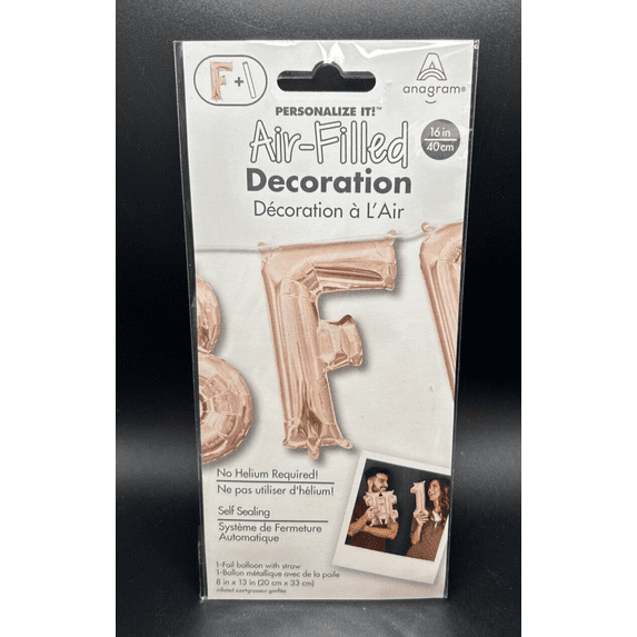 16 inch Letter F - Anagram - Rose Gold (Air-Fill Only) Foil Mylar Balloon - Party Supplies Decorations