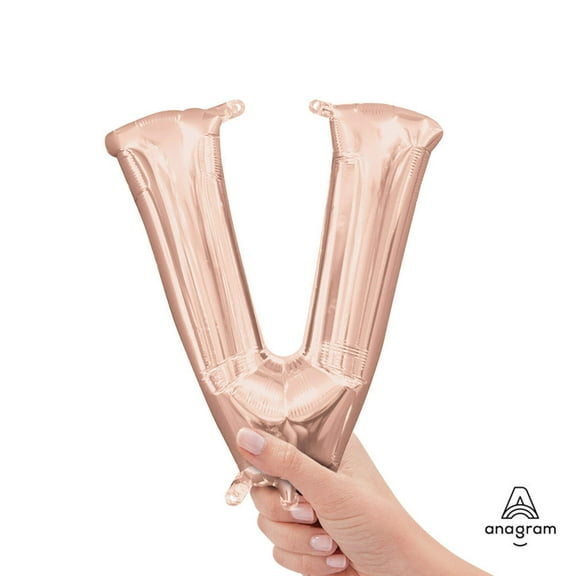 16 inch Letter V - Anagram - Rose Gold (Air-Fill Only) Foil Mylar Balloon - Party Supplies Decorations