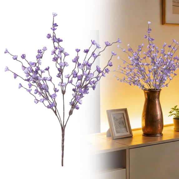 16 inch Long Purple Artificial Plum Blossom Branch - Frosted Powder Silk Flowers for Vase Arrangements & Wedding Centerpieces (1 Stem, Plastic)