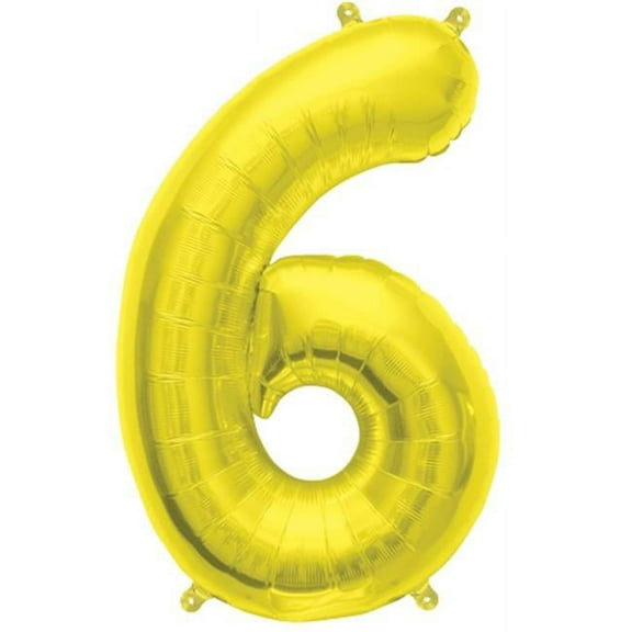 16 inch Number 6 - Northstar - Gold (Air -Fill Only) Foil Mylar Balloon - Party Supplies Decorations