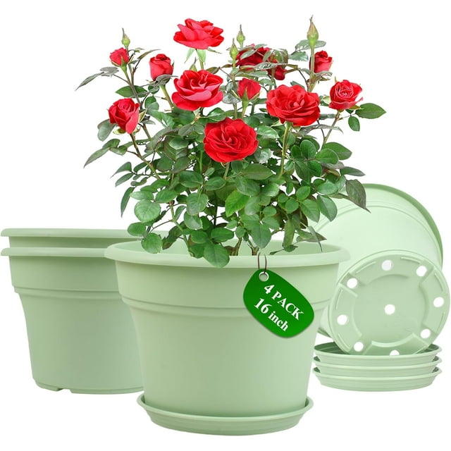 16 inch PlasticFlowerPotforIndoorPlants, 4 Pack Large Outdoor