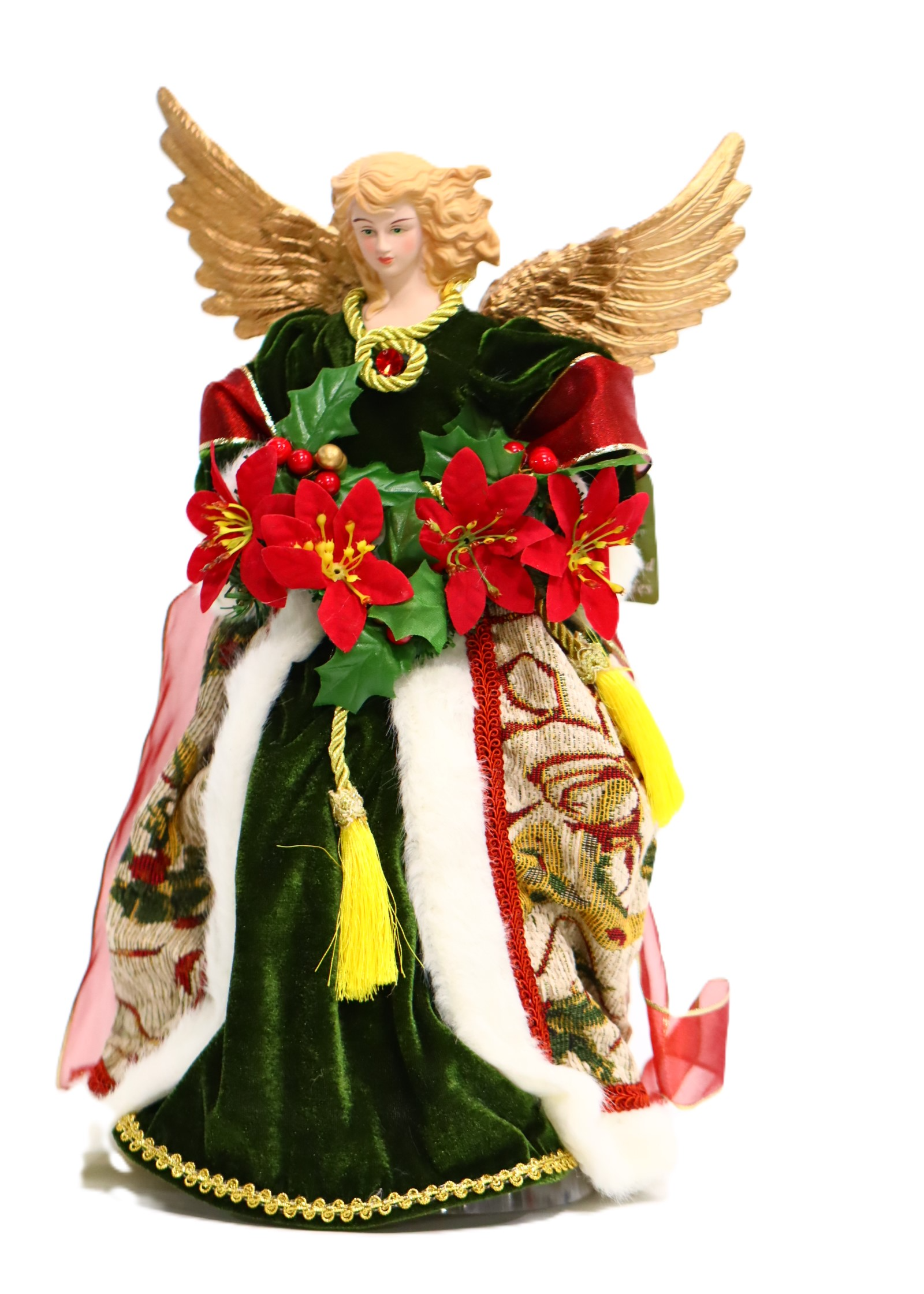 16" Green and Red Poinsettia Angel Tree Topper