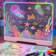 MQOUO 16-Inch Rechargeable LED Doodle Glow Note Board Light Up Dry Erase 4 Modes 7 Colors Pink 1 Pack