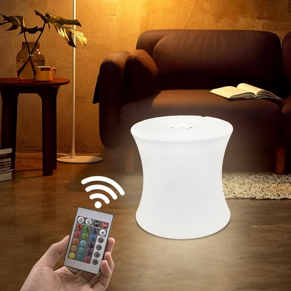 16-inch Rechargeable LED Cube Light Seat w/Remote 110V Color Changing LED Cube Chair Stool Side Table Portable Collapsible Camping Stool for Home Bedroom,Patio Pool Party