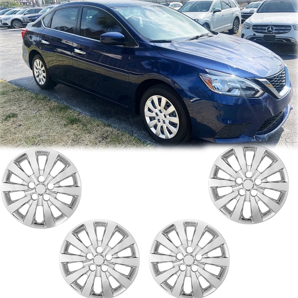 16 inch Set of 4 Hubcaps for Nissan Sentra 2013-2019,Wheel Rim Covers for Nissan Leaf 2011-2017,Snap on Installation,Chrome