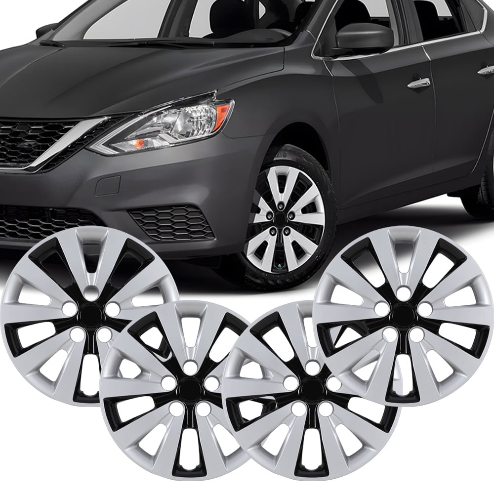 16 inch Set of 4 Hubcaps for Nissan Sentra 2013-2019,Wheel Rim Covers for Nissan Leaf 2011-2017,Snap on Installation,Silver Lacquer & Black Lacquer