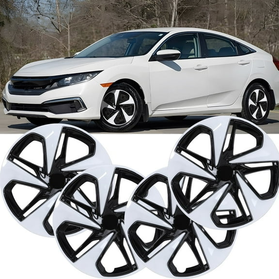 16 inch Set of 4 Wheel Covers Hubcaps Fits for Honda Civic Sedan 2016-2025,Only Fit Iron Hub-Steel Wheel,White Lacquer & Black Lacquer