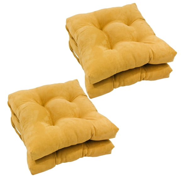16-inch Solid Micro Suede Square Tufted Chair Cushions (Set of 4) - Lemon