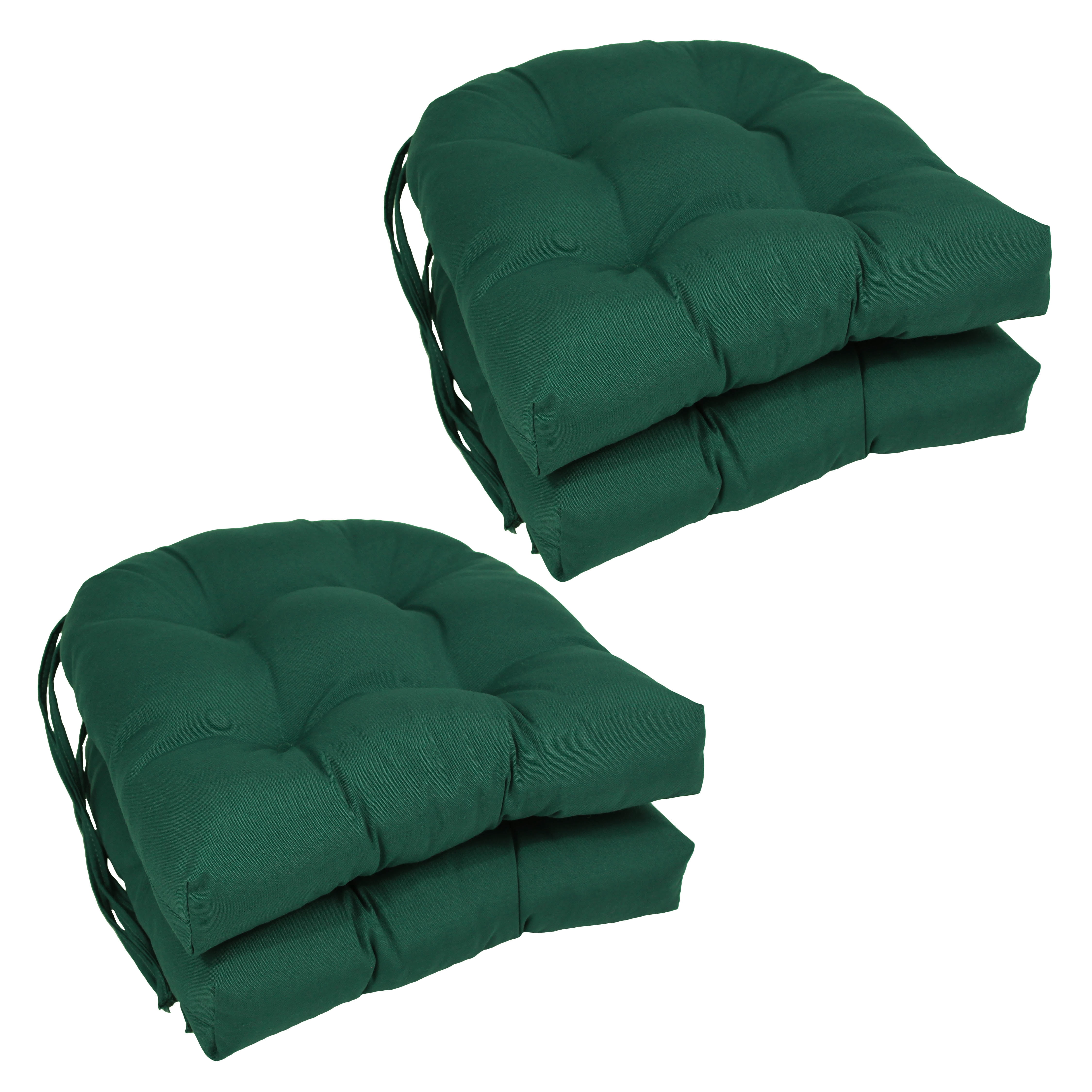 Forest Green Twill 16-inch Tufted U-shaped Chair Cushions, Set of 4
