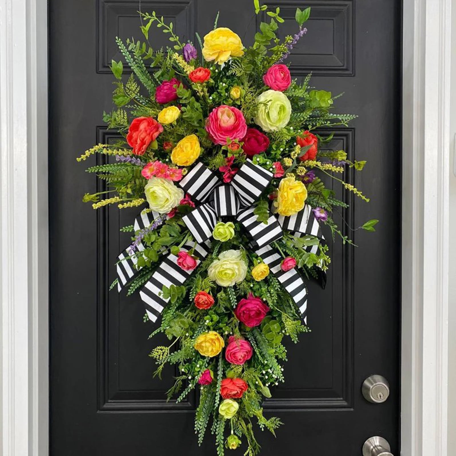 16 inch Spring Summer Front Door Teardrop Wreath,Artificial Tulip ...
