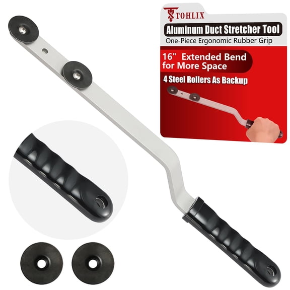 16 inch Steel Duct Stretcher Tool with Ergonomic Wave Grip & Extended Bend for More Space | Drive Cleat Installation & Duct Pulling Tool for HVAC Ductwork Alignment | Offset Handle for Hand Safety