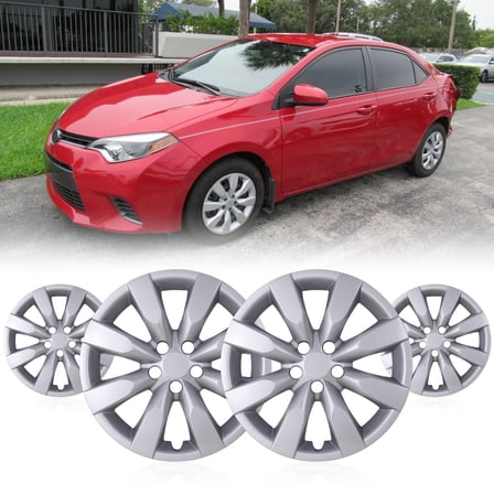 16 inch Steel Wheel Hubcaps 4 pieces-Lacquer for 2014-2016 TOYOTA COROLLA Snap-On Installation (Silver-Lacquer)