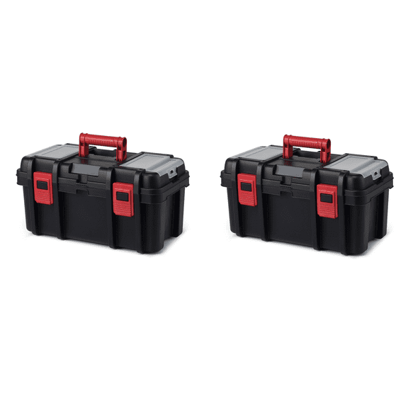 16-inch Toolbox, Plastic Tool and Hardware Storage, Black