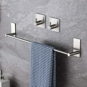 16-inch Towel Bar - Self Adhesive Bathroom Towel Rack with 2 Packs Towel Hooks, Silver