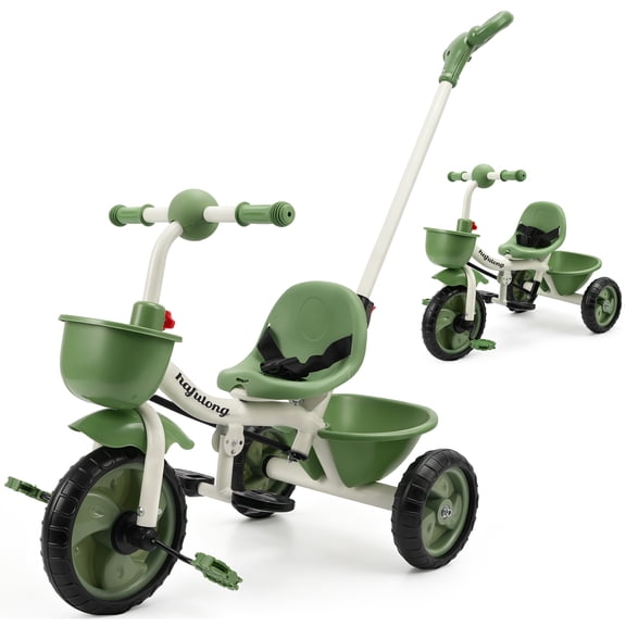 Tricycle for Toddlers 1-3 Year Olds, Push Trike Toys with Pushrod, Toddler Balance Bike with Basket for 12 monthis+ Boys & Girls, Birthday Gifts for Kids