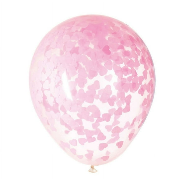 16 inch Unique Clear Balloons With Pink Heart Tissue Confetti (5 Pk) Latex Balloons (5 Pack) - Party Supplies Decorations