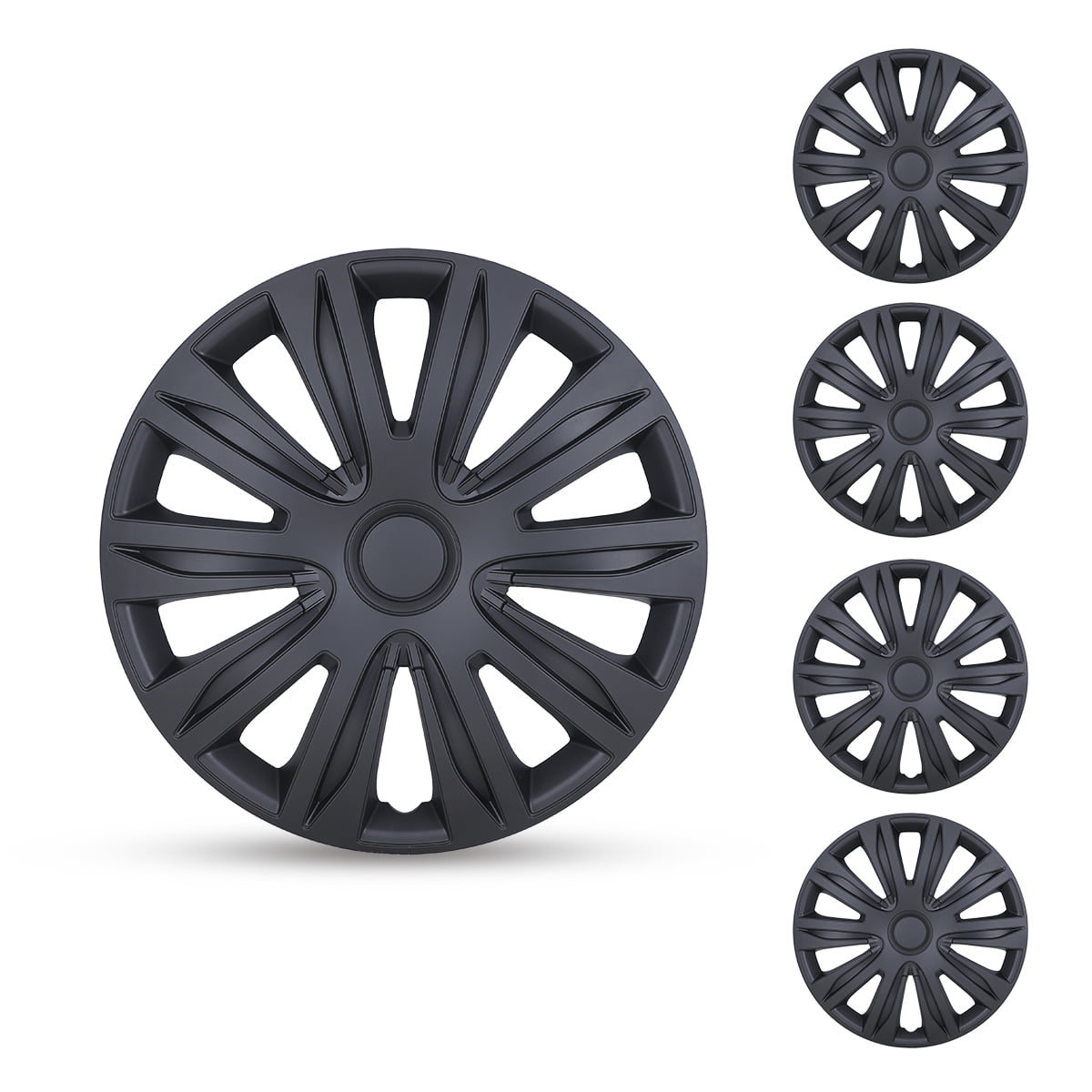 16 inch Universal Hubcap Wheels Cover Replacement for Car Truck SUV ABS&PC Hub Caps Accessories Set of 4,Black Matte