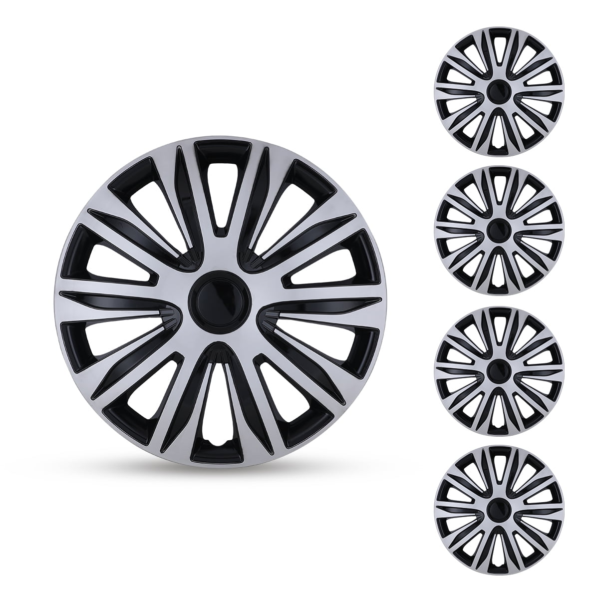 16 inch Universal Hubcap Wheels Cover Replacement for Car Truck SUV ABS&PC Hub Caps Accessories Set of 4,Silver Lacquer & Black Lacquer