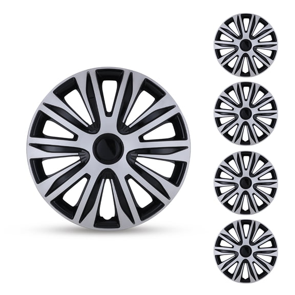 16 inch Universal Hubcap Wheels Cover Replacement for Car Truck SUV ABS&PC Hub Caps Accessories Set of 4,Silver Lacquer & Black Lacquer