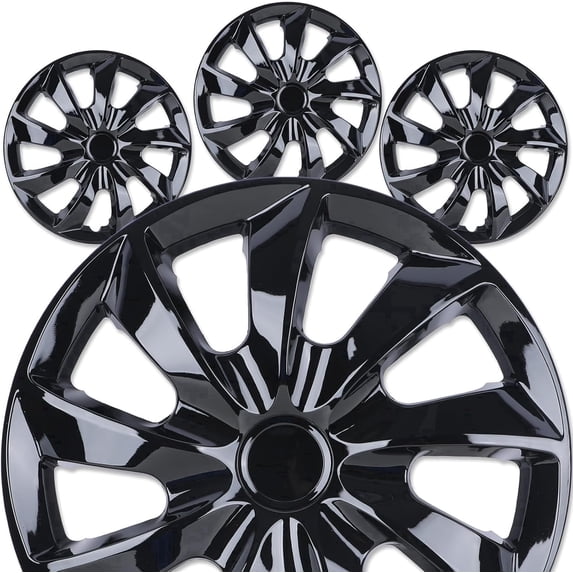 16 inch Universal Hubcaps for Car Truck SUV, ABS+PC Wheel Rims Cover, Snap-On Black Lacquer(Set of 4)