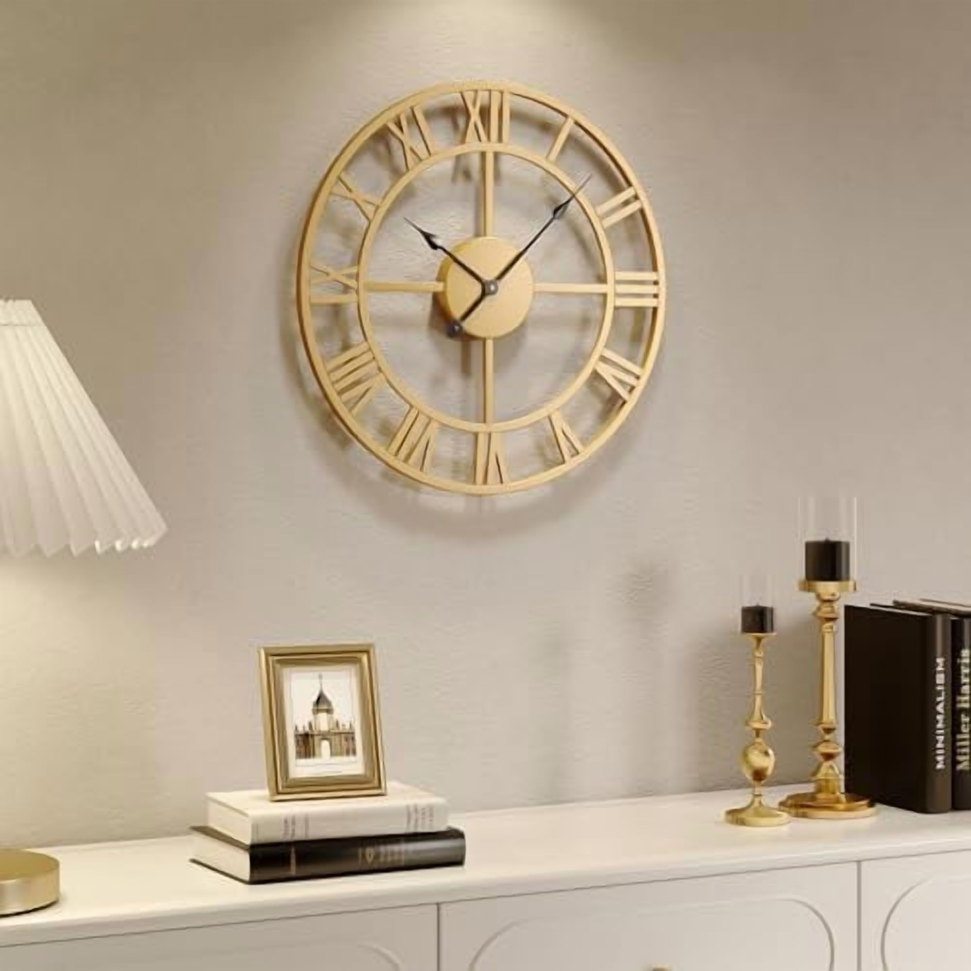 16 inch Wall Clock Silver, Modern Decorative Metal Clock Silent Non ...