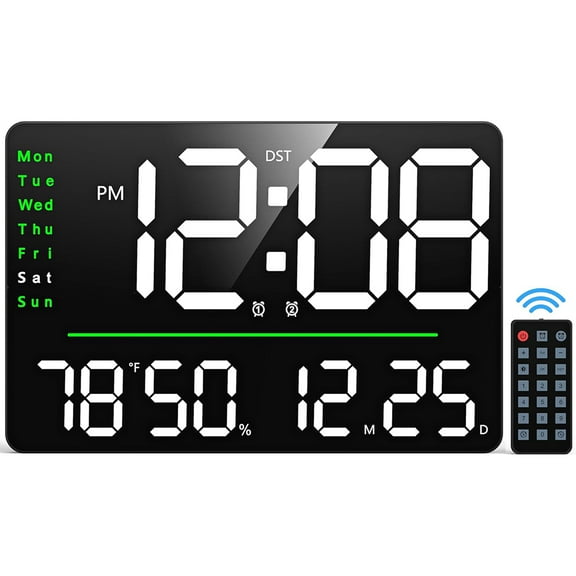 Teetheory Digital Wall Alarm Clock, 16" LED Large Display Alarm Clocks with Remote Control, Oversized Wall Clock w/ Date, Day of Week, Temperature for Table&Wall Mount Bedroom Office Senior