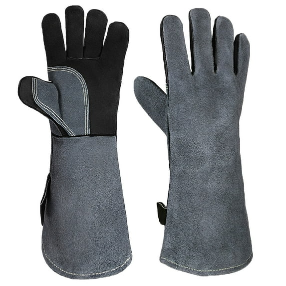 16 inches 932°F Heat Resistant Welding Gloves Cowhide Leather - Long Sleeve and Insulated Lining BBQ Glove for Tig Welder Mig Grill Barbecue Green Egg Stove