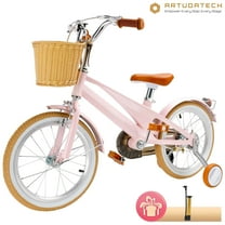 Girls Boys Bike for 4-9 Years Old Toddlers and Kids, 16 Inch Kids Bike with Training Wheels, Basket, Dual Brake, Retro Style Children Bicyle