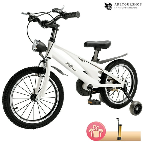 16 Inch Kids Bike for 4-9 Year Old Boys and Girls, Children's Bicycle with Training Wheels, LED Headlight, and Dual Brake, Ideal for Toddler Beginners