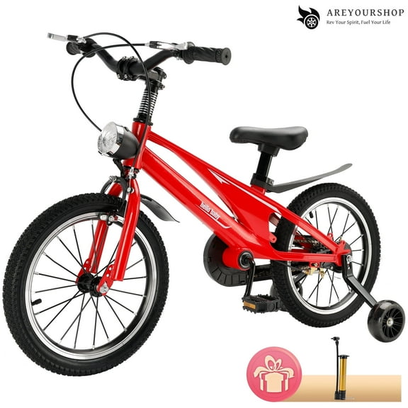 16 Inch Kids Bike for 4-9 Year Old Boys and Girls, Children's Bicycle with Training Wheels, LED Headlight, and Dual Brake, Ideal for Toddler Beginners