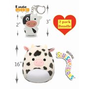 16-inches Official Kelly Toy Squish Mallows  FuzzAMallow Official Colin the Black And White Spotted Cow - Childs Ultra Soft Stuffed Plush Toy & Cow Key Chain with Light & Sound
