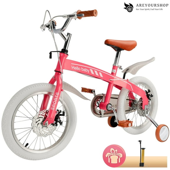 16 Inch Kids Bike for Age 4-8 Years Children Bicycle with Training Wheels, LED Headlight, Dual Brake Boys and Girls Bike