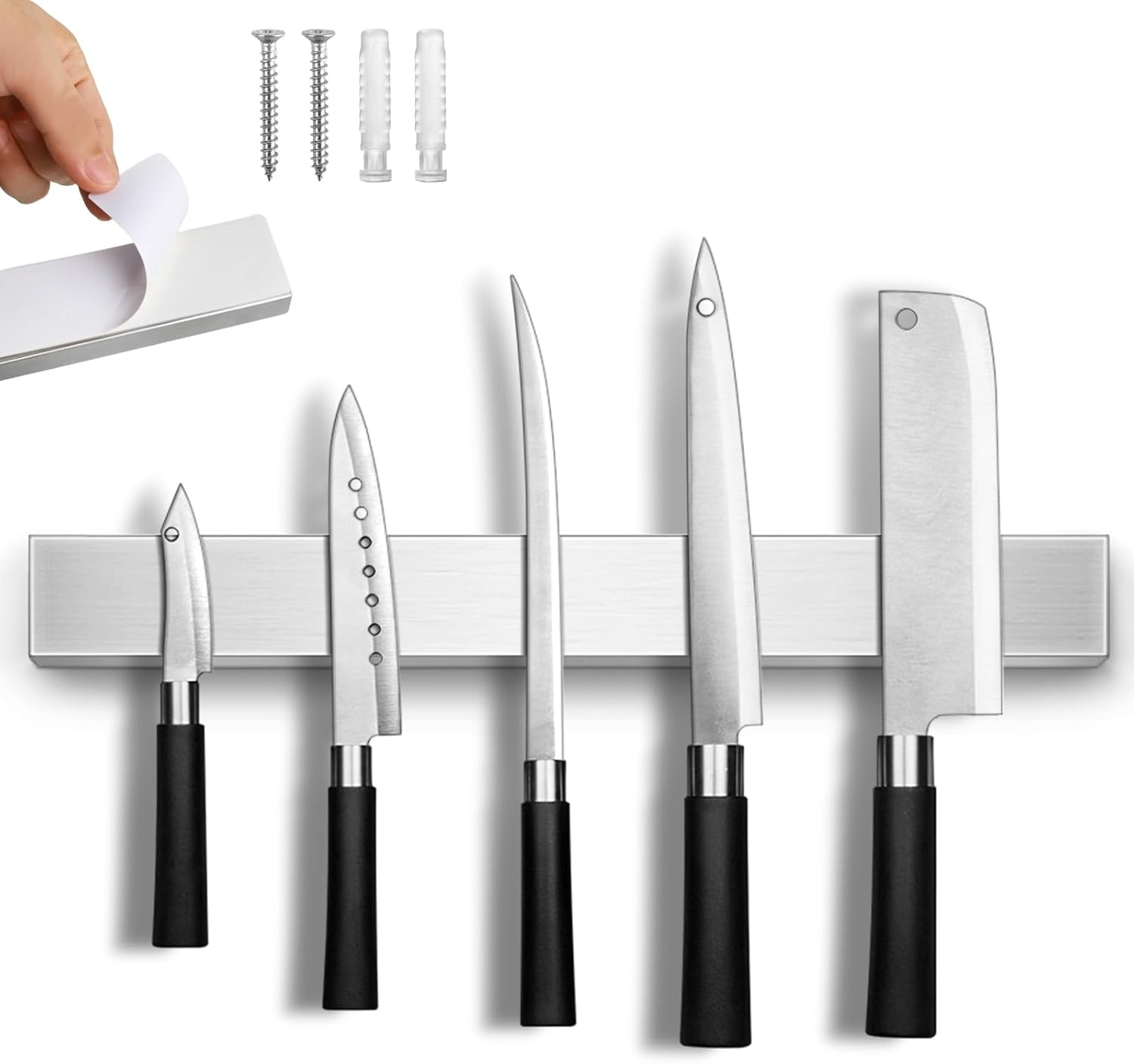 16 inches magnetic knife strip no drill, adhesive magnetic knife holder ...
