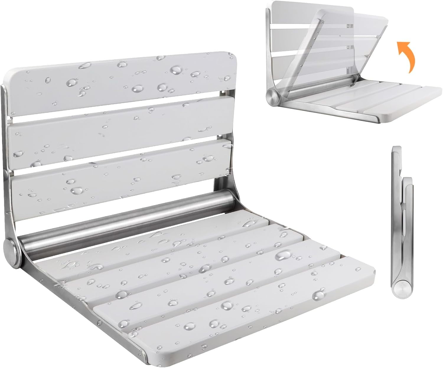 20 Inch Teak Folding Shower Seat - Wall Mount, 400lb Capacity, Brushed Nickel, Space Saving