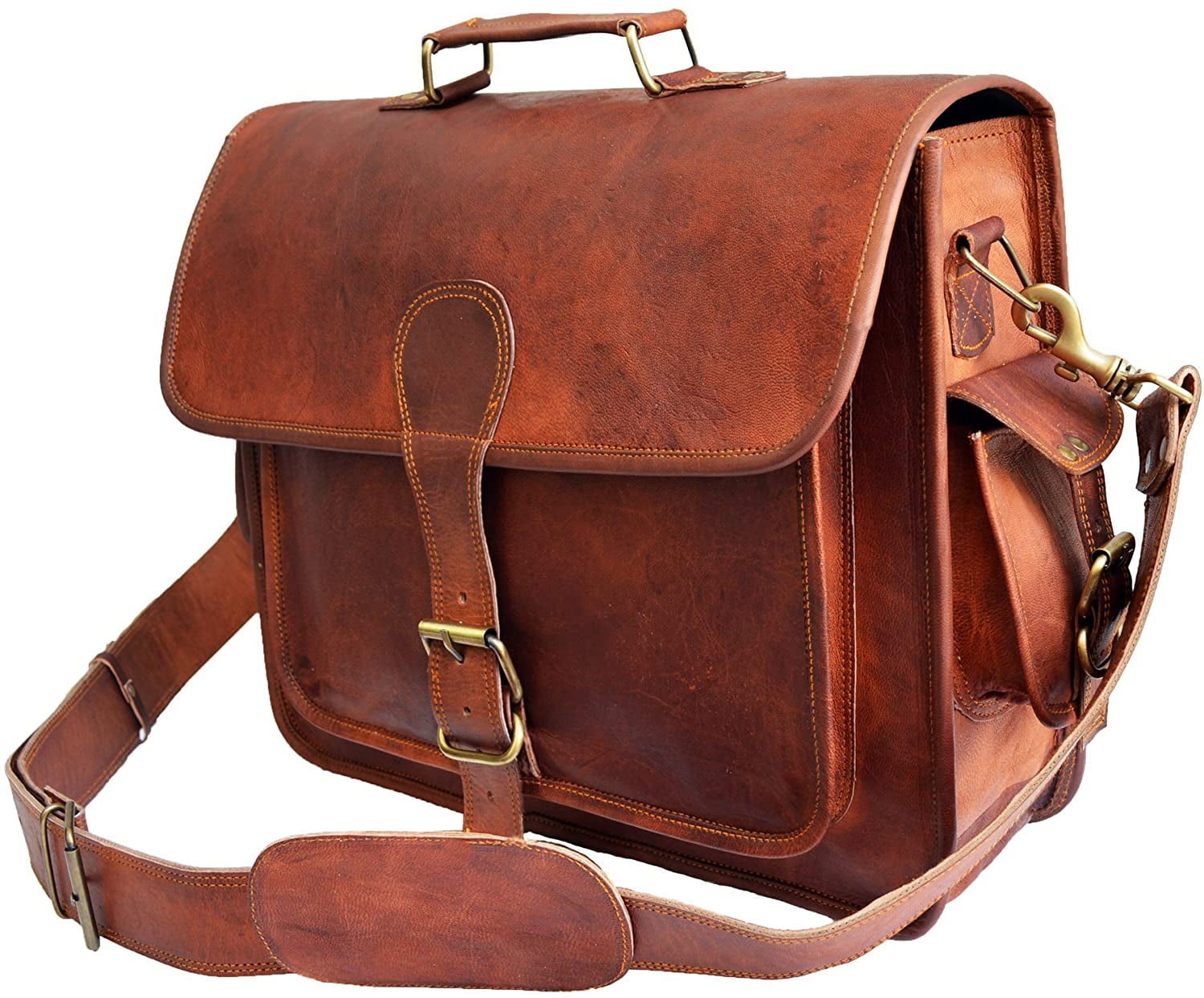 Jaald 16" Leather Messenger Bag Satchel Crossbody Laptop Briefcase Shoulder Bag Gift for Men Women Office Travel Side Purse