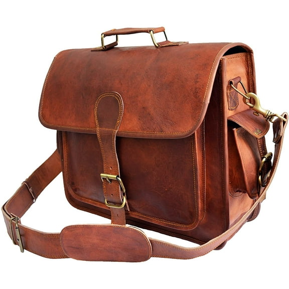 Jaald 16" Leather Messenger Bag Satchel Crossbody Laptop Briefcase Shoulder Bag Gift for Men Women Office Travel Side Purse